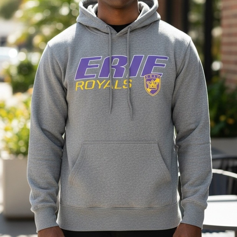 Erie Royals‎ Gray Hoodie Sweatshirt Pullover Athletic Long Sleeve Men's Size S